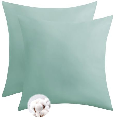 Aisbo Kissenbezug 80x80 Baumwolle 2er Set - weiche Kopfkissenbezug 80 x 80 Grün mit Reißverschluss, 80x80cm Salbeigrün Pillow Cover Pillowcase