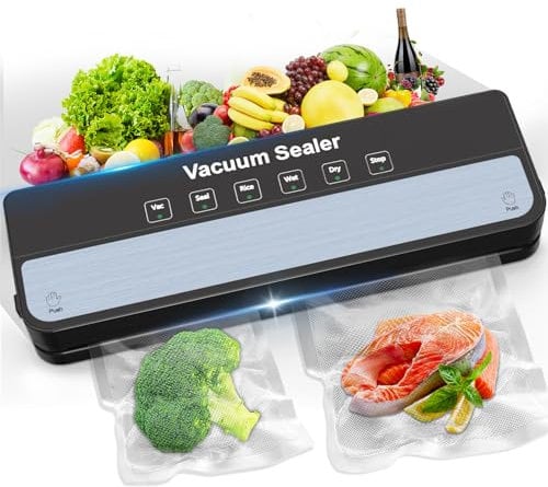 Raycial Vakuumierer, Vakuumiergerät mit Vakuumierbeuteln, All-in-1 Vakuumierer für Trockene, Feuchte, Frische, Folienschweißgerät für Lebensmittel, Kompaktes, Vollautomatisches Versiegelungsgerät