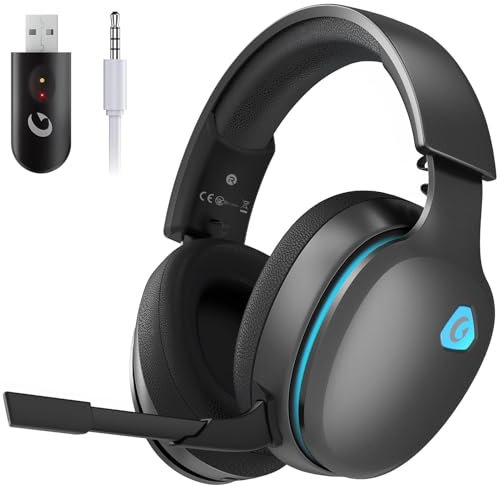 Gvyugke Auriculares inalámbricos para Videojuegos de 2,4 GHz para PC, PS5, Mac, Switch, Sonido Envolvente 7.1, Bluetooth 5.3, Auriculares inalámbricos para Videojuegos con micrófono, Auriculares de