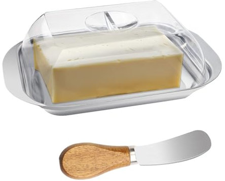TAIHOBO Burriera con coperchio e coltello, 17,8 x 11,5 x 5,5 cm, burriera in acciaio inox con coperchio, resistente supporto per burro per conservare burro, formaggio, pasticcini, mantiene il cibo