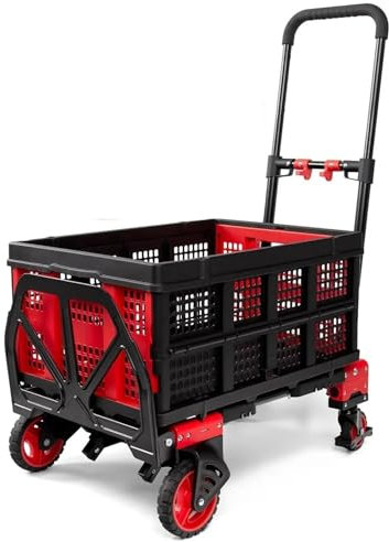 SRKATI Transportkarre Sackkarre mit Korb, Handkarre mit Kapazität, Sackkarre mit einziehbarem Griff, zusammenklappbarer Transportwagen mit Rädern Handwagen