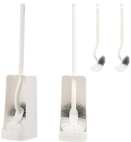 SUIXI 4er Set Toilettenbürste, Klobürste mit randreiniger, Langer Stiel klobürste gebogen, Kunststoff-Toilettenbürstenset mit Starken Borsten für Tiefenreinigung(4 Bürsten + 2 Halterungen)