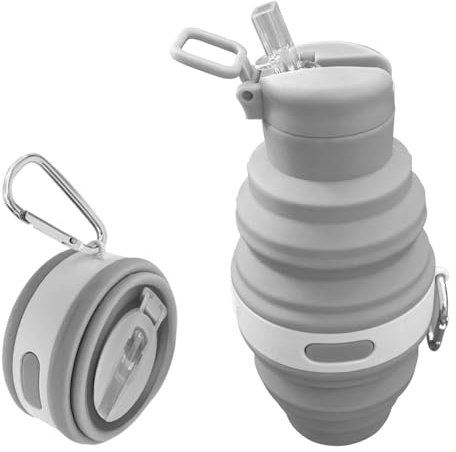 KIPTVO Collapsible Water Bottle, Silicone Multifunctional Foldable Water Bottle, Reusable Lightweight Travel with Leak-Proof Cap and Carabiner for Sports, for Travel Hiking Camping Outdoor Activities