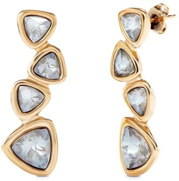 Uno de 50 | Pendientes Largos | con Cuatro Cristales Multicolor | Bañado en Oro de 18k | Joya Artesanal | Hecho en España