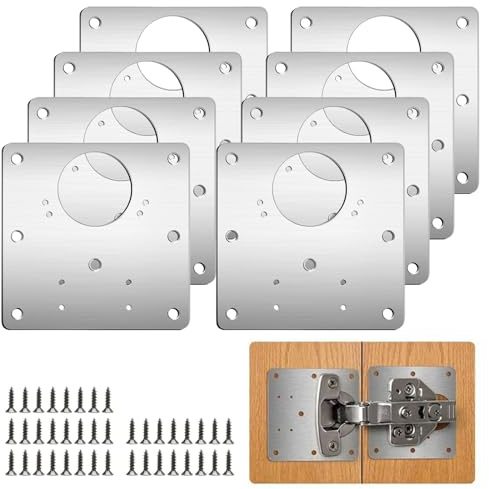 8 Stück Scharnier Reparaturplatte Edelstahl Reparaturset 9×9cm | Küchenscharnier Reparaturplatten mit 48 Stück Schrauben für Seitenscharnierplatte Schranktür Reparatur Platte