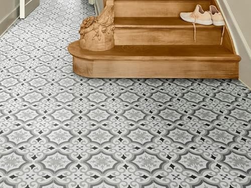 misento Vinylboden Astell – PVC Bodenbelag Meterware 200/400 cm breit, Fliesen-Optik, trittschalldämmend, wasserfest & pflegeleicht, für Feucht- & Wohnräume, 2,5 mm stark, Grau 200 x 800 cm