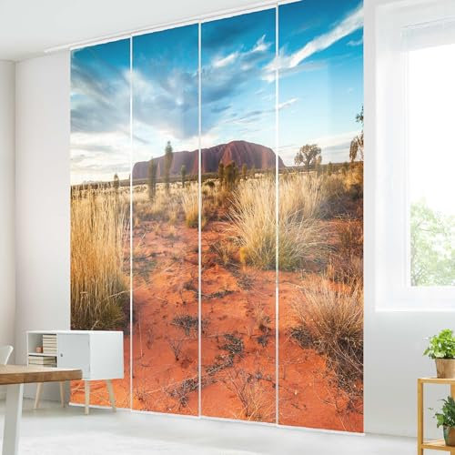 micasia Schiebegardine halbtransparent 60er Paneel Klett Natur Textil lichtdurchlässig - Motiv Modern Flächenvorhang orange Wohnzimmer Schlafzimmer 2635 (240x250 cm - 4er Set)