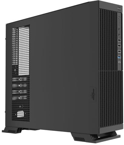 Enterprise Slim Office Business PC Case, Slimline SFF Micro ATX/Micro ITX Case, With 300W SFX PSU, USB 3.0, USB-C, Memory Card Reader, Black