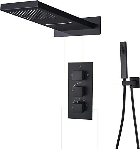 Set Doccia Doccia A Incasso Set Rubinetto per Doccia Termostatico Set Miscelatori per Doccia A Incasso con Doccetta E Soffione A Pioggia A Cascata,Cromo