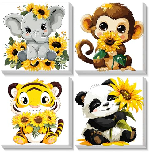 KEYIFA 4 Pack Animal Peinture Numero avec Cadre Adultes, Painting by Numbers Kits Débutants, DIY Toile Peinture Numero Art Loisirs Créatifs Adultes, Décoration Intérieure Maison 20x20cm