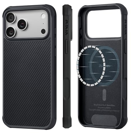 PITAKA iPhone 17 Pro Magnetic Sensitive Camera Button Case Aramid&TPU Black | Military Grade Protective Case with Reinforced Corners and Sensitive Camera Button Aramid&TPU Combined Full Wrap Protection