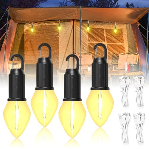 BrightArk LED Campinglampe Aufladbar, Tragbar Campingleuchte mit Haken Campinglaterne 3 Lichtmodi Stufenlos Dimmbar, IP65 Wiederaufladbare Zeltlampe für Camping, Trekking und Notbeleuchtung,4-Stück