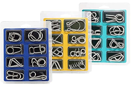 24 Pieces Metal Wire IQ Brain Mind Teaser Puzzles Gift Toys, Set for Mini Brain Teasers Metal Puzzle, Classical Mini Mind Game IQ Challenge Puzzle Games for Adults Teenagers Kids