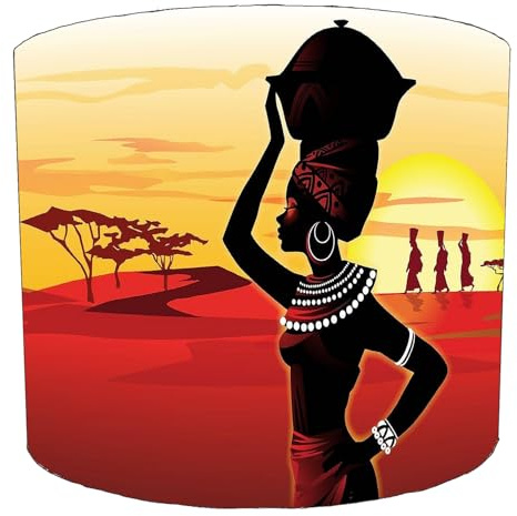 African Woman Lady With Jug Lampshade in 3 Sizes For Ceiling Light Shade Pendant or Table Lamp Tribal Ethnic Art Painting