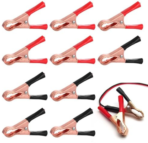 JRYXDS 10 Stück Test Metall Krokodilklemmen Jumper Kabelklemmen Auto Batterie Ladegerät Klemmen Set Rot Schwarz Vollisolierte Heavy Duty Kleine Krokodilklemme Für Automotive Fahrzeug Boot