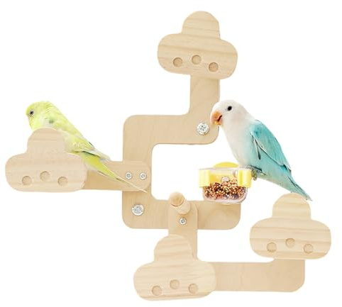 Sitzstangen für Vogelkäfig | Sitzstange aus Holz mit Futternapf, Zubehör für Vögel für Voliere Garten Terrasse Haus