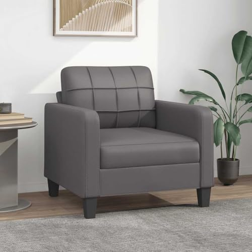 ROMHZKS Moderner Kunstleder Sessel mit Metallgestell für Wohnzimmer, Dick gepolsterter Relaxsessel in Grau, Langlebiges Schmutzabweisendes Design, Bequeme Sitzfläche und Armlehnen,