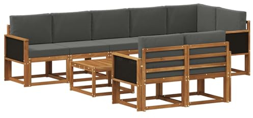 vidaXL Outdoor-Sofagarnitur 9 pcs Natur und Anthrazit Polyester, Stylisches Außensofa, wetterfestes Set, Bequeme Sitzgelegenheit für den Garten, Akazienholz Möbel