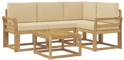 vidaXL Outdoor-Sofagarnitur mit Kissen 5 pcs Weiß und Beige, Gartenmöbel, modernes Loungesofa, Eckset für die Terrasse, Robustes Sitzmöbel für drinnen und draußen