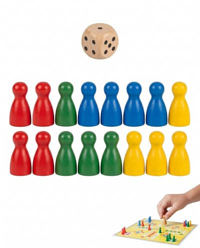 XUKZIMA Massivholz Flugschachspiel Set – 16 3D Figuren + 1 Würfel | Ludo Familienspiel für Kinder & Erwachsene | Klassisches Brettspiel fördert Strategie & Spaß