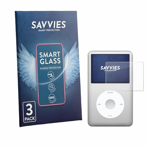 Savvies Schutzglas für Apple iPod classic 160 GB | (7. Gen.) 3 Stück Transparenter Displayschutz Made in Germany Panzer Schutz Glas 9H Schutzfolie Klar Einfache Montage
