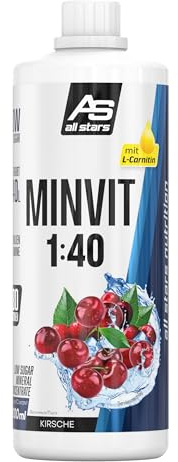 ALL STARS Minvit + L-Carnitin Vitamin Drink Konzentrat 1L Cherry | Wertvoller Mineralstoff- und Vitamin Komplex, mit Vitamin B1, B6, B12, enthält Kalium, Magnesium & L-Carnitin