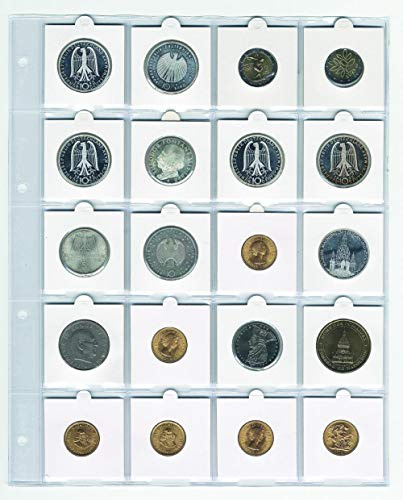 SAFE 5 Münzhüllen für je 20 Münzrähmchen 50 x 50 mm | Transparente Compact-A4-Ergänzungsblätter mit je zwanzig Fächern für Standard-Münzrähmchen und quadratische Münzkapseln