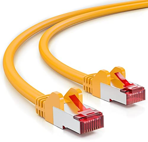 deleyCON 1,5m CAT6 Câble Réseau - Blindage PIMF S/FTP CAT-6 RJ45 Câble Ethernet - LAN DSL Routeur Modem Point d'Accès Patch Panels - Jaune