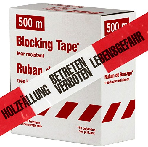 Holzfällung Lebensgefahr 500m Absperrband, Flatterband, Warnband Absperr-Warnband rot-weiß 80 mm extrem reißfest