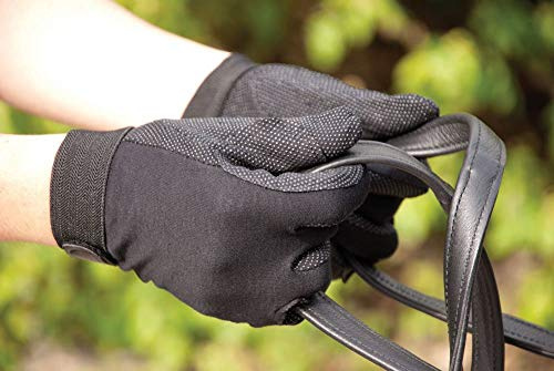 Rhinegold Cotton Pimple Grip Horse Riding Gloves - Black - Large - Non-Slip Lightweight Women's Equestrian Gloves with Velcro Fasten and Elasticated Wrist - Riding Gloves Ladies Equestrian