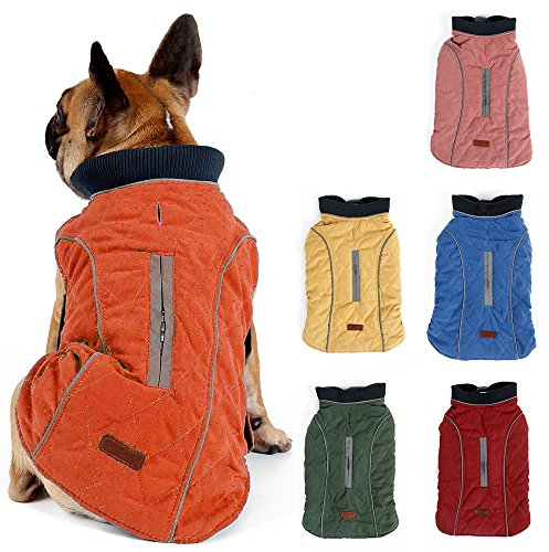 TFENG Reflektierend Hundejacke Brust 32-38cm, Rückenlänge 23cm Hundemantel Warm gepolstert Puffer Weste Welpen Regenmantel mit Fleece (Orange, XS)