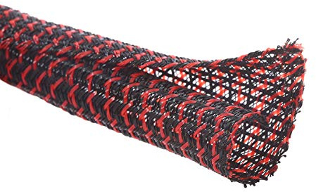 Alex Tech 19mm-7.7m selbstschließend Kabelschlauch gewebter Kabelmantel Kabelschutz zuschneidbar Schwarz Rot Für TV Computer Heimkino Automobilkabel zu Hause und im Büro