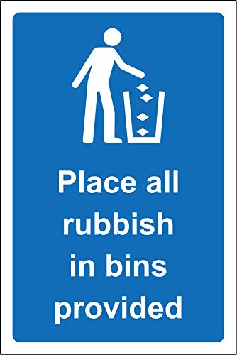 Place all rubbish in bins provided Safety sign - Self adhesive sticker 300mm x 200mm