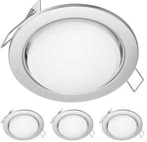 ledscom.de 4 Stück Einbaustrahler Zobe flach chrom matt rund + LED Lampe 541lm warmweiß 3-Stufen Dimmen ohne Dimmer 107mm Ø Lochkreis 90mm Ø