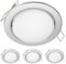 ledscom.de 4 Stück Einbaustrahler Zobe flach chrom matt rund + LED Lampe 541lm warmweiß 3-Stufen Dimmen ohne Dimmer 107mm Ø Lochkreis 90mm Ø
