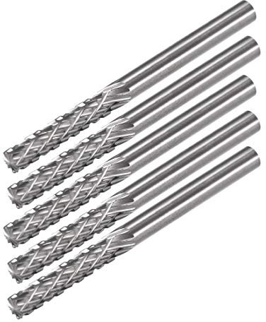 sourcing map Tungsten Carbide Rotary Files 1/8 Shank, Double Cut Top Toothed Cylinder Shape Rotary Burrs Tool 3mm Dia, for Die Grinder Wood Soft Metal Polishing Model Engineering, 5pcs
