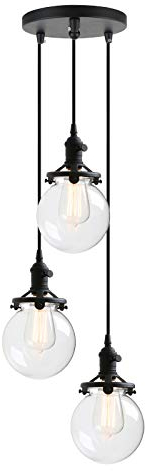 Phansthy Pendelleuchte 3 Flaming Pendelleuchte Kugeln Klar Glas Hängeleuchte Vintage Hängelampen Retro Design Modernes Hängeleuchte Pendelleuchten Loft-Pendelleuchte im Landstil (Schwarz Farbe)