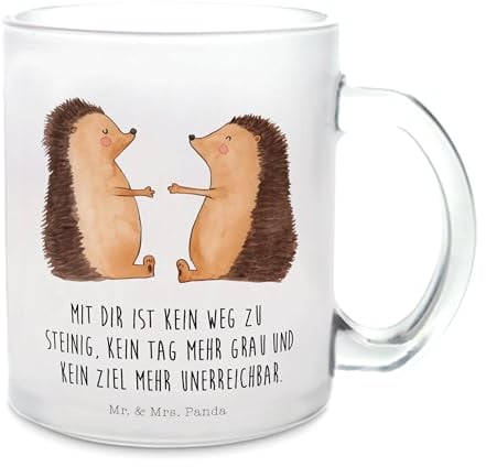 Mr. & Mrs. Panda Teetasse Igel Liebe - Geschenk, Teeglas, Teetasse aus Glas, Glas Teetasse, Verlobt, Partner, Verliebt, Liebesbeweis, Teebecher,