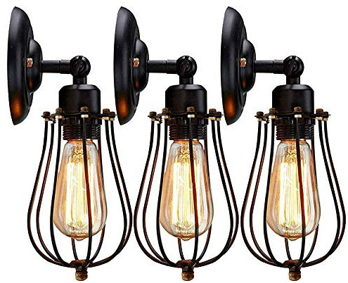 Chao Zan 3 Stück -Wandlampe Vintage E27 Wandleuchte Industrial Retro Wandlampe Rustikal Wandleuchte Verstellbare Lampe innen Metall Lampenschirm schwenkbar für Schlafzimmer Wohnzimmer Esstisch