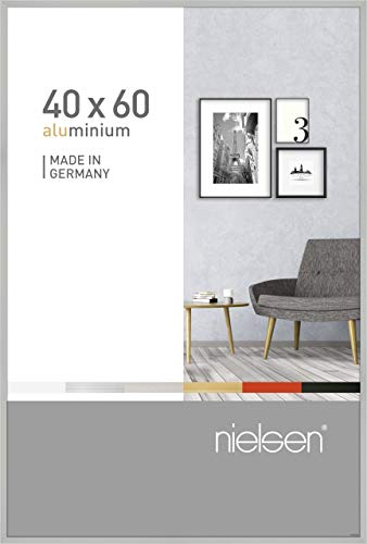 nielsen Bilderrahmen, 40 x 60 cm, Aluminium, Silber matt, Posterrahmen zum Aufhängen im Hoch- & Querformat, Echtglas, Pixel