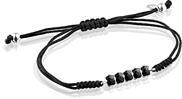 TOUS Pulsera de Cordón Color Negro para Mujer con Ónix 2 cm y Motivos en Plata Primera Ley, 17,5 cm de Largo, Elegante y Sutil, Colección Mini Color