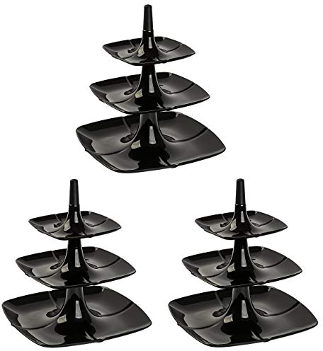 3x Etagere 3 stöckig Kuchenständer Dessertständer Tortenhalter Käseplatte Kunststoff Farbe schwarz