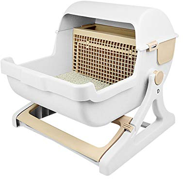 Maison De Toilette pour Chat Bac À Litière pour Chat Structuré avec Tamis Litière pour Chat Semi-Automatique Nettoyage Rapide Plateau Réutilisable,Beige