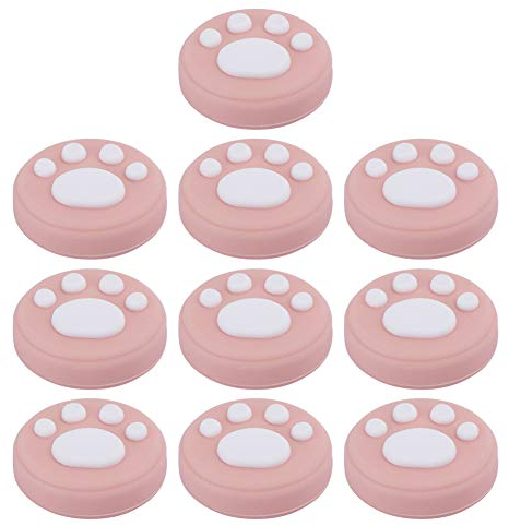Cat Paw Thumb Grip Caps 10 Pieces Replacement Silicone Thumb Grips Analog Stick Cover Joystick Cap Cover Universal for Switch for Switch Lite(White Paw on Pink)
