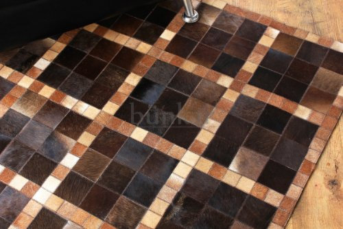 Bunkar Tapis de designer en cuir de vache cousu à la main Marron/beige 120 x 180 cm