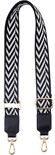 SUPERFINDINGS Breiter Schultergurt Streifenmuster Verstellbarer Canvas Taschenriemen Schwarz Bunt Drehverschluss Aus Hellgoldener Legierung Für Crossbody Canvas Bag Handtasche