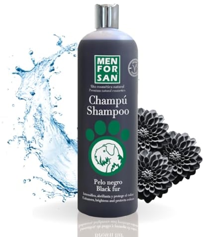 MENFORSAN Schwarzes Shampoo für Hunde | Farbintensivierer | Glanzverstärker | Entfernt Orangetöne | Tiefgehende Feuchtigkeitspflege | 1L