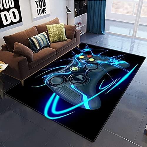 PEIHUODAN Gamer Carpets for Bedrooms Teenager Boy Gril Kids Men 3d Gaming Gamer Bed Rugs Bedroom Living Room Decorations Floor Indoor Area Rugs Washable Non-Slip Rugs Pads Blue Black (50x80 cm)