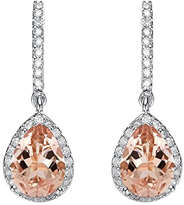 Glanz-Juwel Träne 0.75 Ctw Morganit Edelstein Solitär Akzente 925 Sterling Silber Ohrring