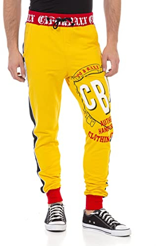 Cipo & Baxx Herren Jogginganzug CLR141 Gelb – Zweiteiliges Set aus Kapuzenjacke und Jogginghose mit sportlichem Design und hohem für Alltag und Freizeit - CLR141 Gelb M